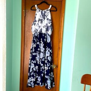Blue and white, polyester, size 18 Robbie Bee Maxi Dress!